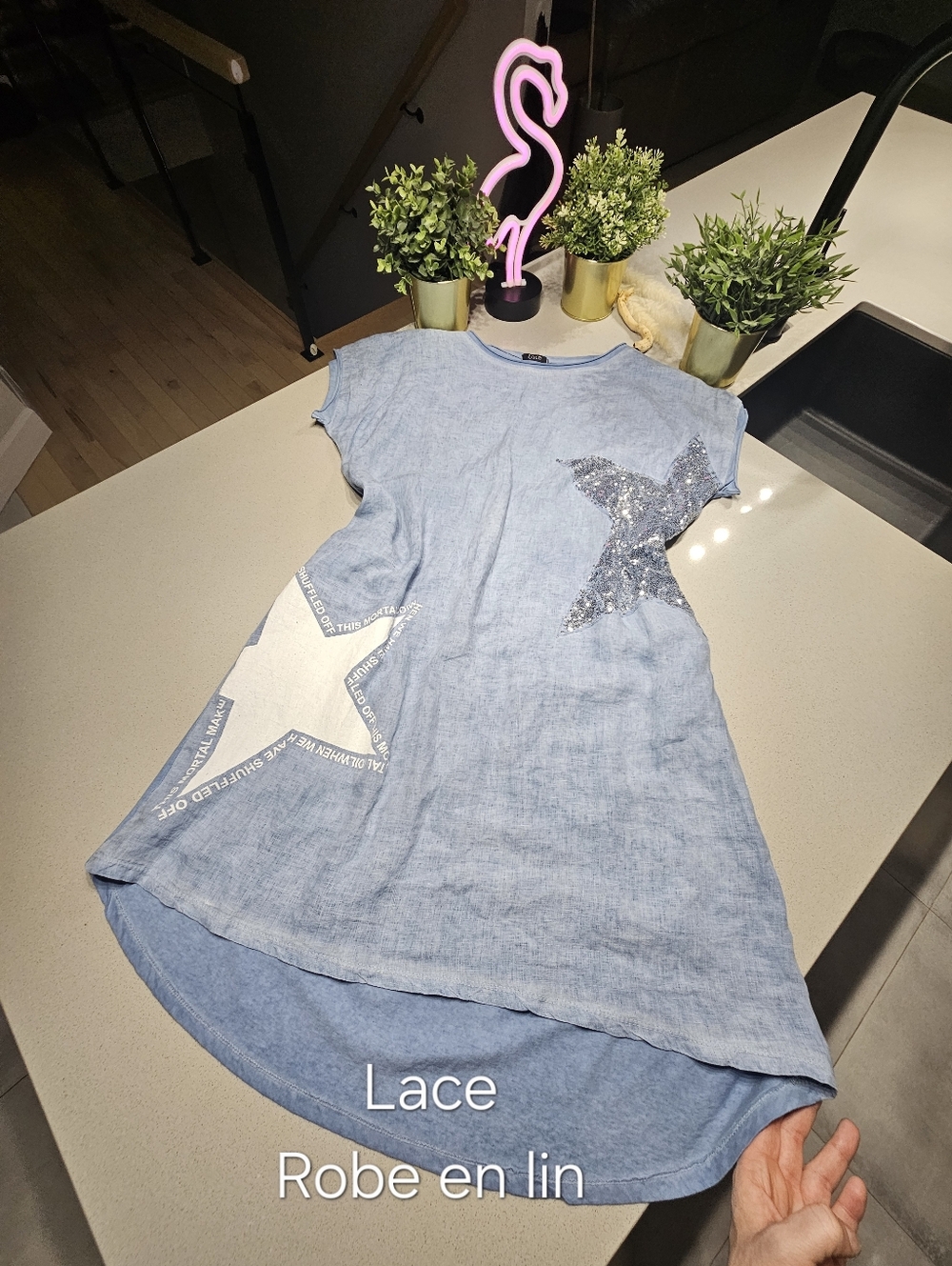 LACE Sublime Robe Tunique En Lin Bleu Clair